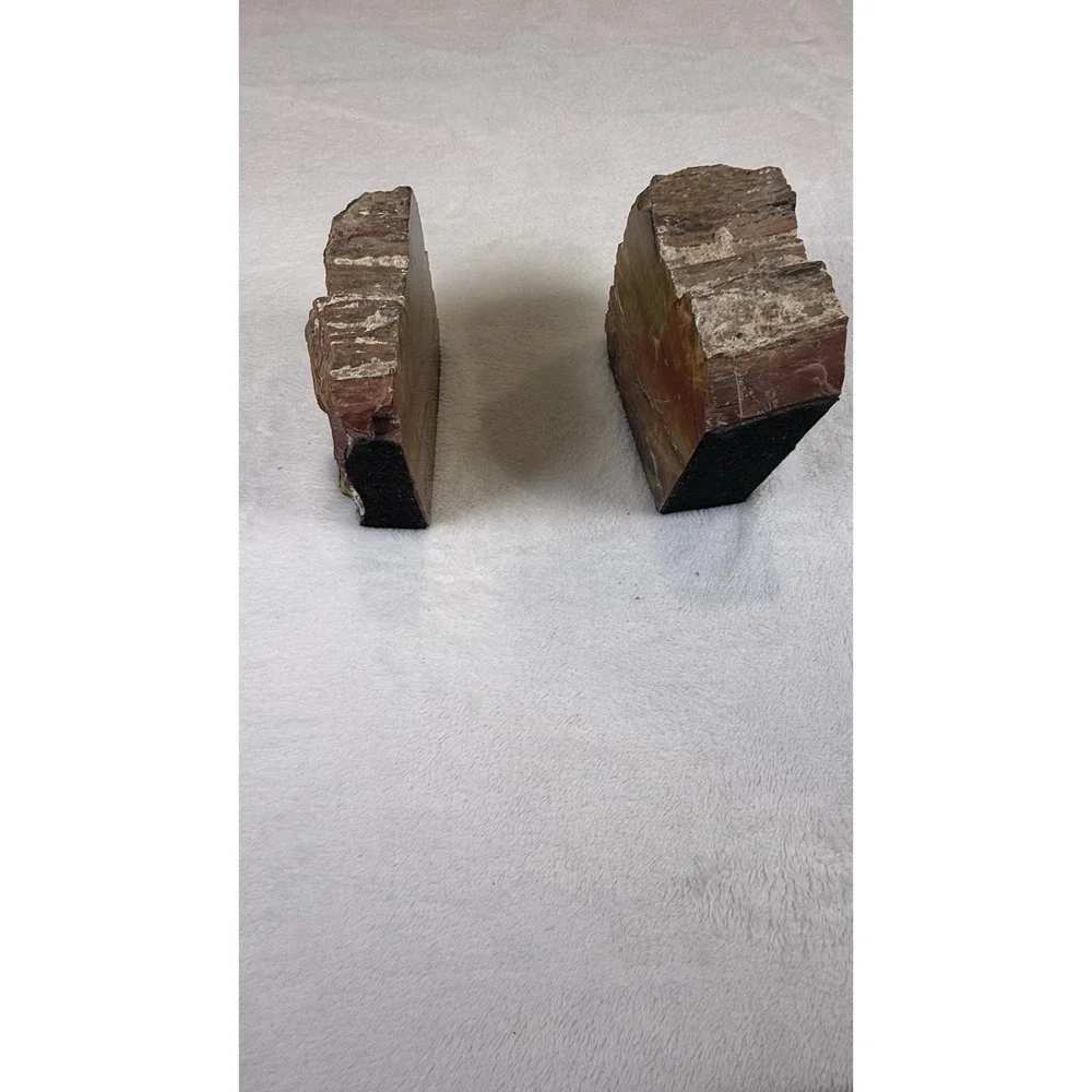 Vintage Natural Stone Mountain Bookends Jasper Agate Style Rough Cut Pair